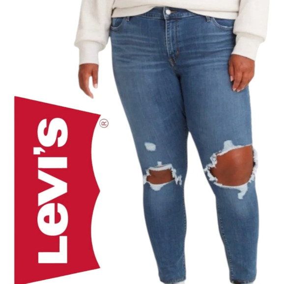 Levi's 711 Distressed Skinny Medium Wash Plus Size 26W - Picture 1 of 6